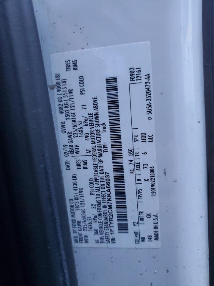 1FTYR2CM7KKA66037 FORD TRANSIT 2019