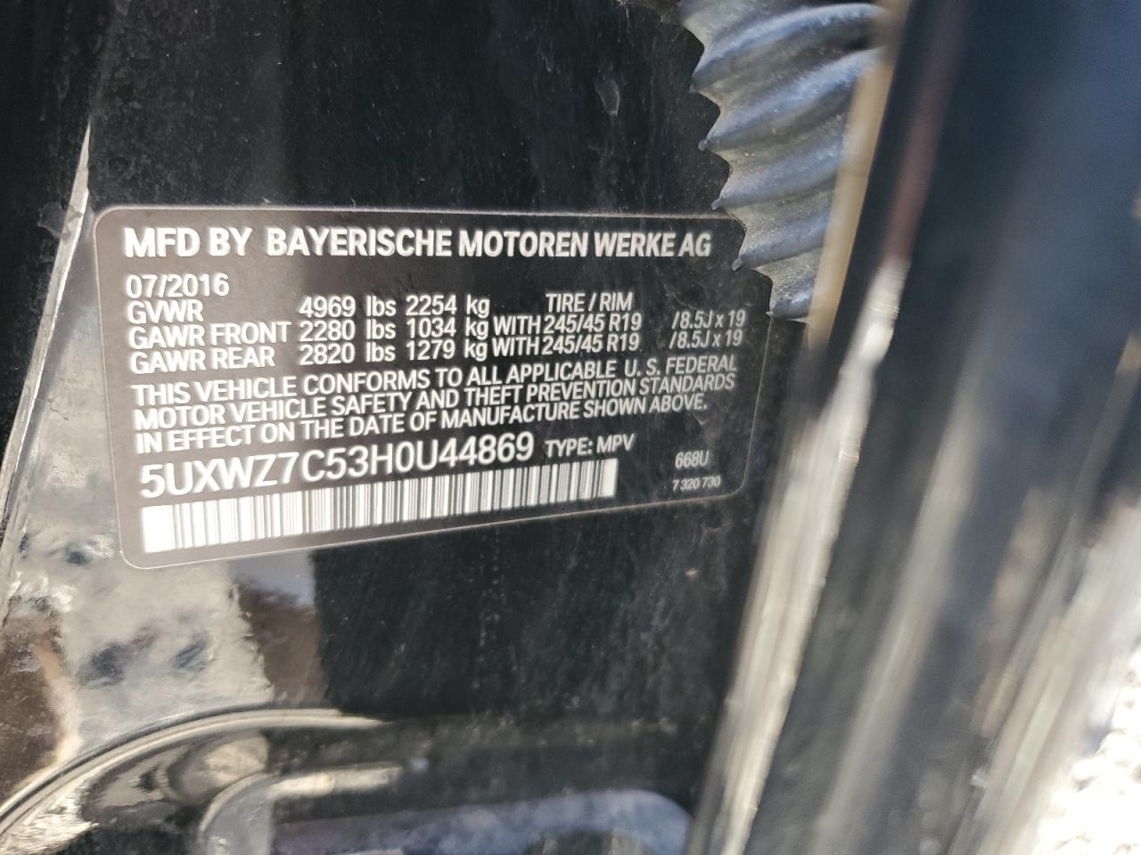 5UXWZ7C53H0U44869 BMW X3 2017