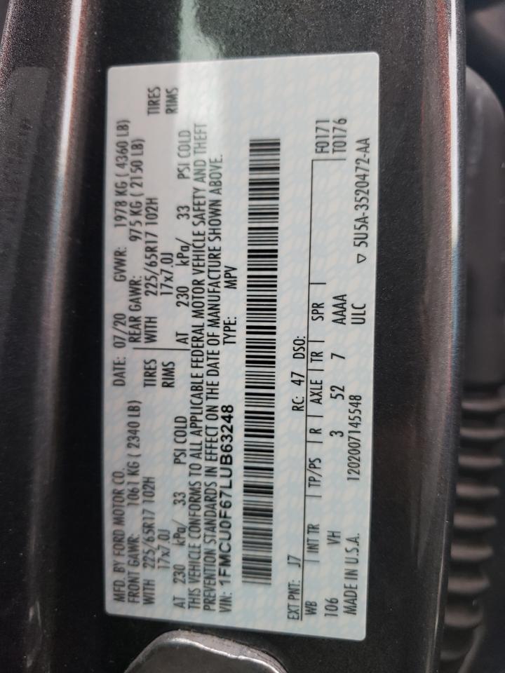 1FMCU0F67LUB63248 FORD ESCAPE 2020