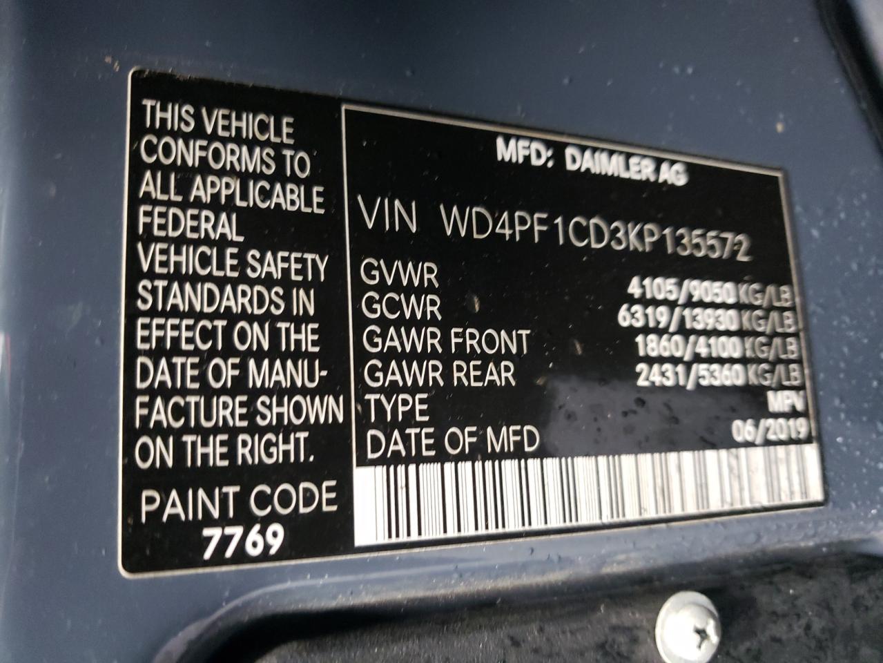 WD4PF1CD3KP135572 2019 Mercedes-Benz Sprinter 2500/3500