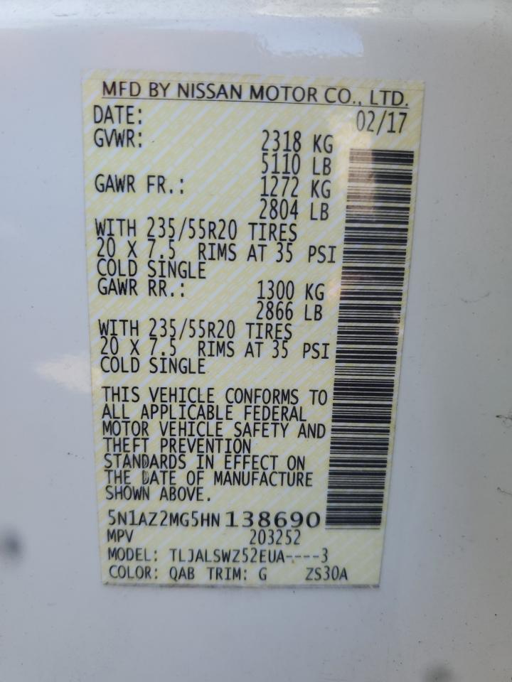 5N1AZ2MG5HN138690 NISSAN MURANO 2017