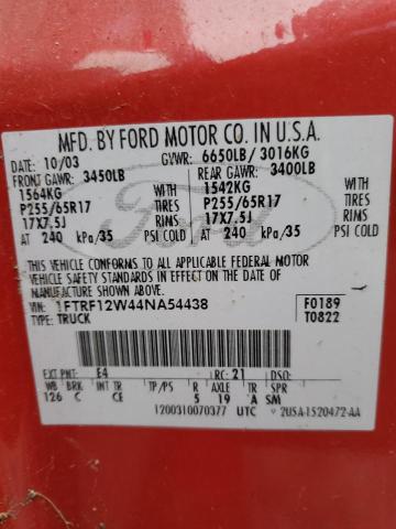 1FTRF12W44NA54438 | 2004 Ford f150