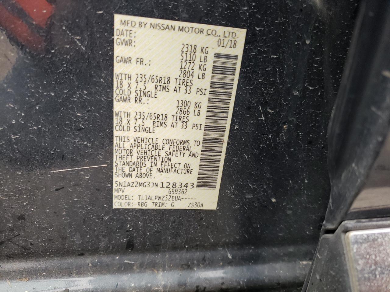 5N1AZ2MG3JN128343 NISSAN MURANO 2018