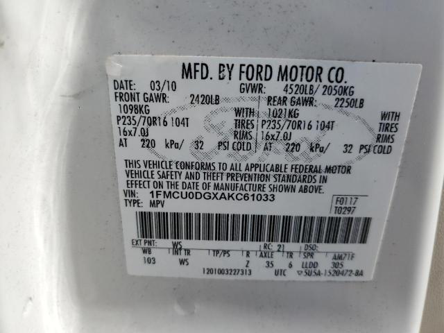 1FMCU0DGXAKC61033 | 2010 Ford escape xlt