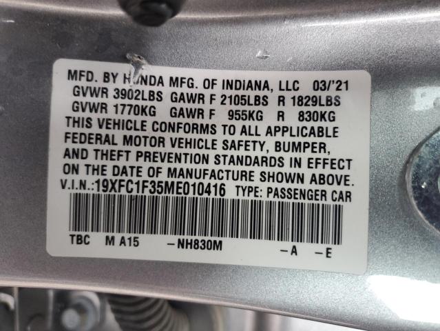 19XFC1F35ME010416 | 2021 HONDA CIVIC EX