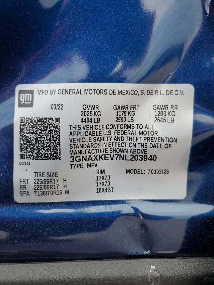3GNAXKEV7NL203940 CHEVROLET EQUINOX 2022