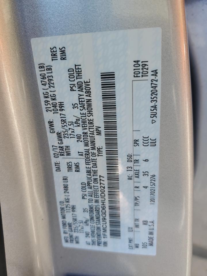 1FMCU9GD6HUD02777 FORD ESCAPE 2017