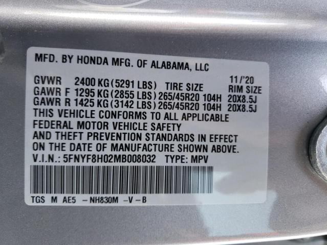 5FNYF8H02MB008032 | 2021 HONDA PASSPORT E