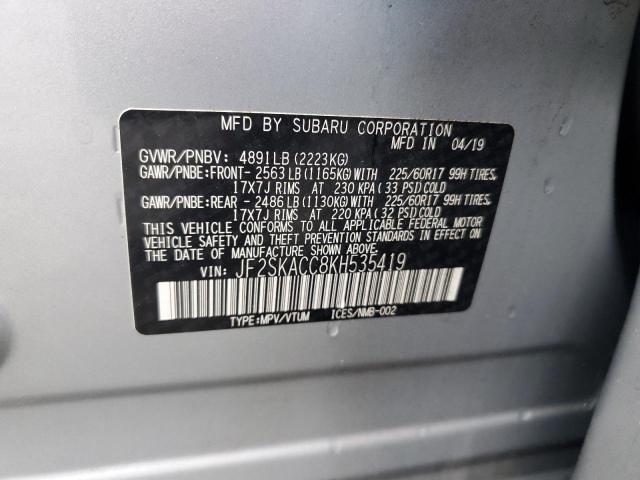 JF2SKACC8KH535419 | 2019 SUBARU FORESTER