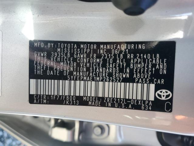 5YFEPMAE1MP262527 | 2021 TOYOTA COROLLA LE