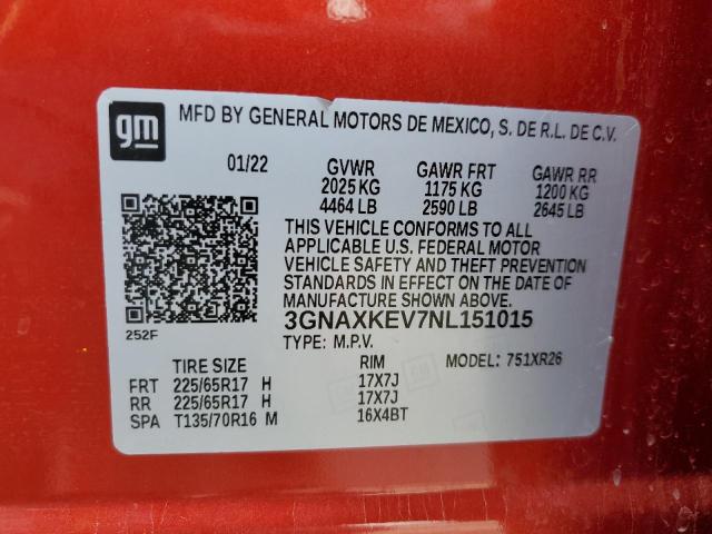 3GNAXKEV7NL151015 | 2022 CHEVROLET EQUINOX LT