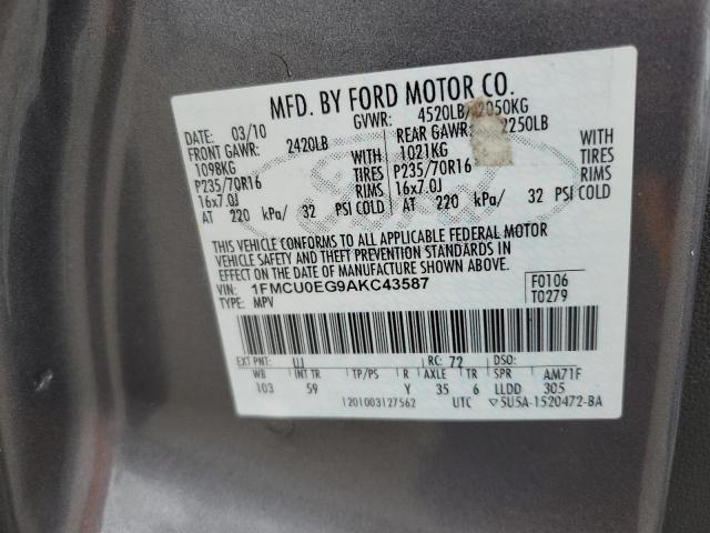 1FMCU0EG9AKC43587 | 2010 Ford escape limited