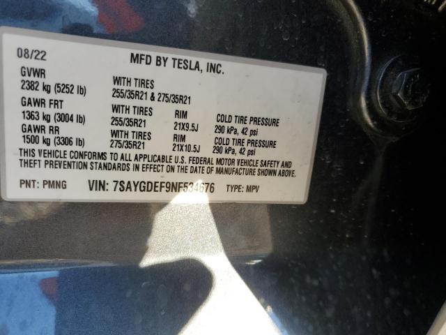 7SAYGDEF9NF534676 | 2022 TESLA MODEL Y