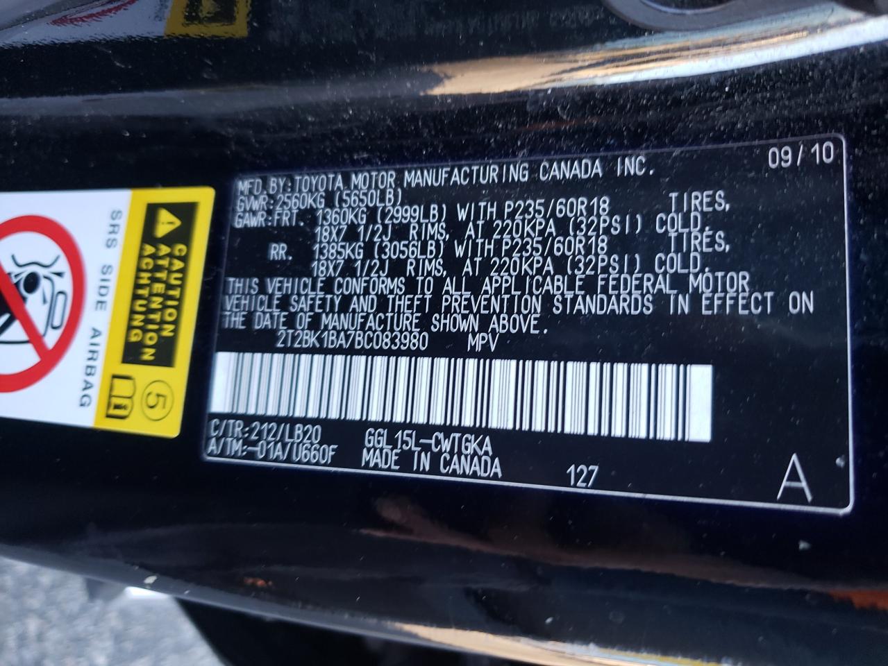 2t2bk1ba7bc083980 2T2BK1BA7BC083980 2011 Lexus Rx 350