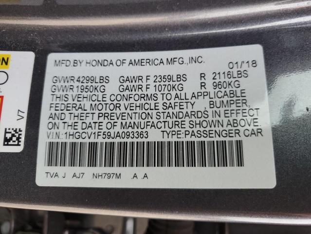 1HGCV1F59JA093363 | 2018 Honda accord exl