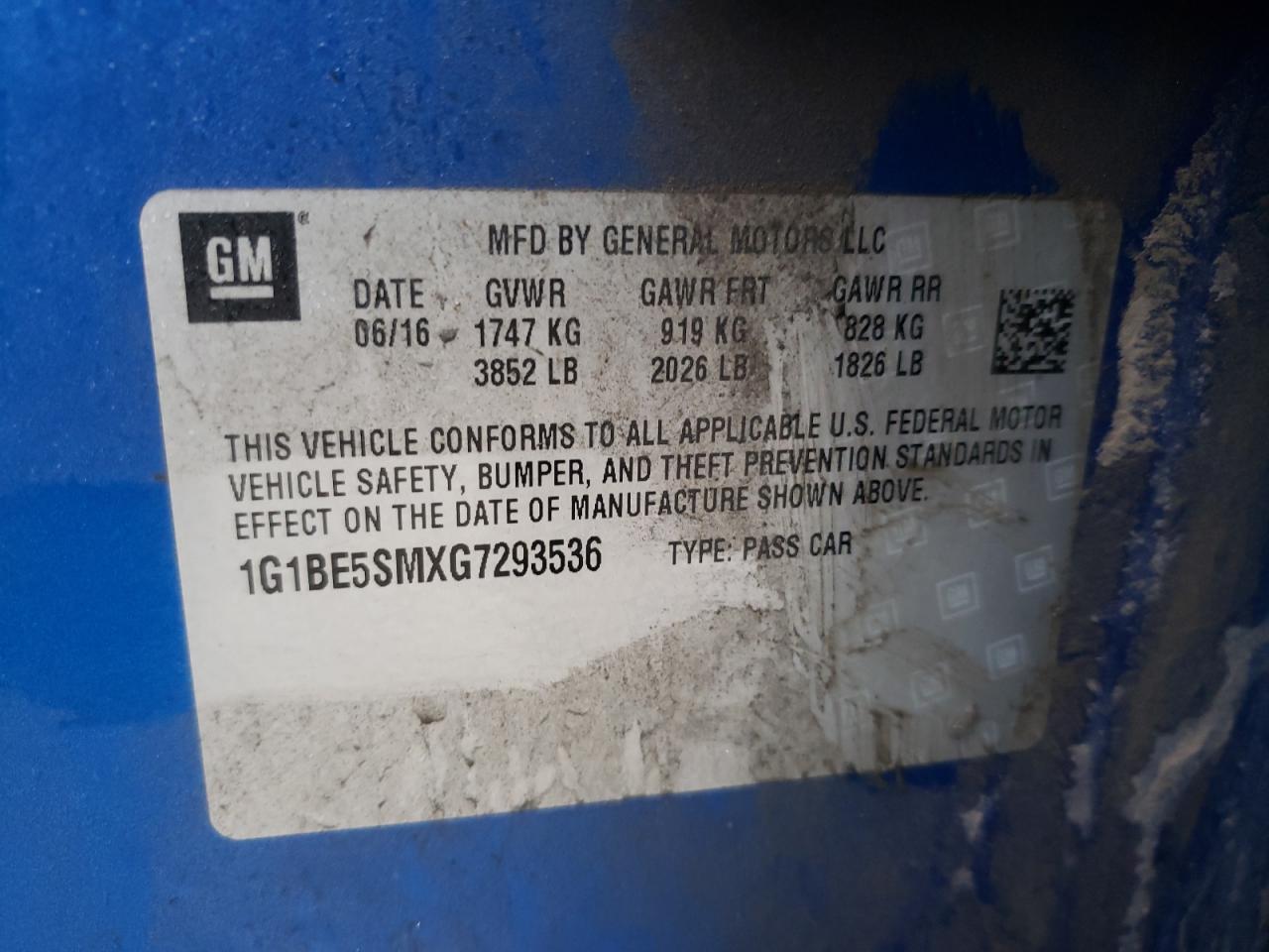 1G1BE5SMXG7293536 CHEVROLET CRUZE 2016