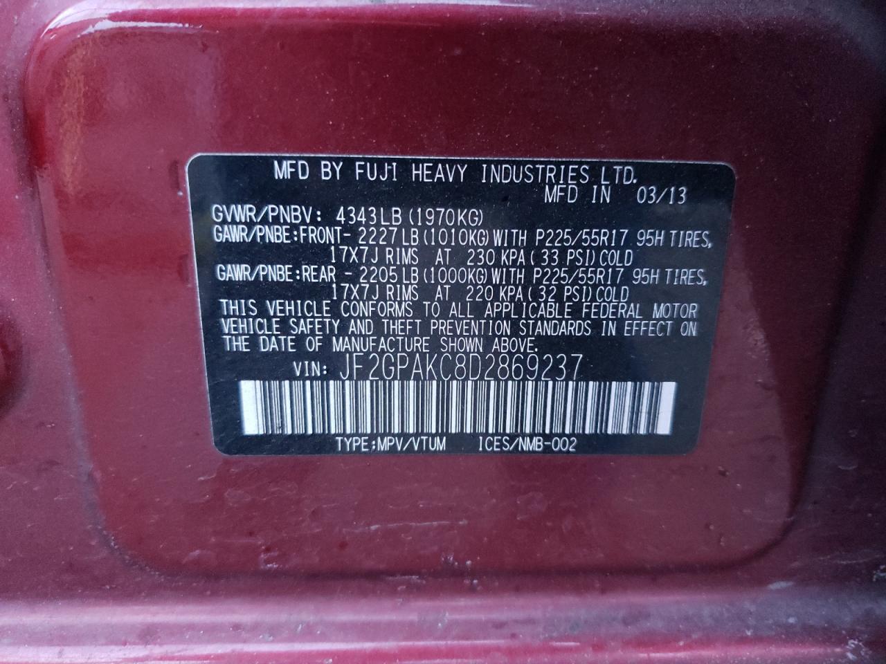 jf2gpakc8d2869237 JF2GPAKC8D2869237 2013 Subaru Xv Crosstrek 2.0 Limited