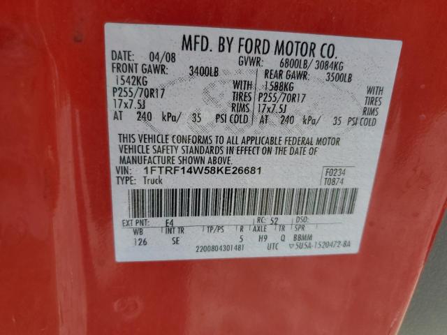 2008 Ford F150 VIN: 1FTRF14W58KE26681 Lot: 80082803