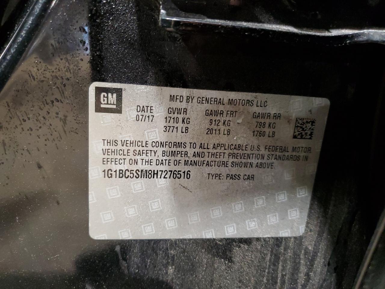 1G1BC5SM8H7276516 CHEVROLET CRUZE 2017