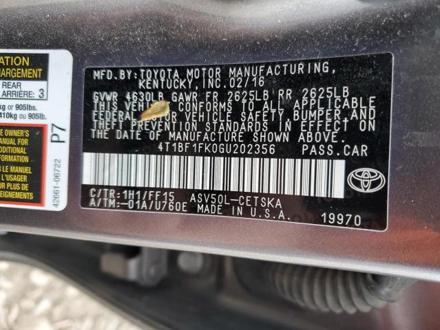 4T1BF1FK0GU202356 | 2016 TOYOTA CAMRY LE