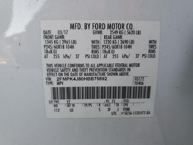 2FMPK4J80HBB75892 2017 FORD EDGE, photo no. 13