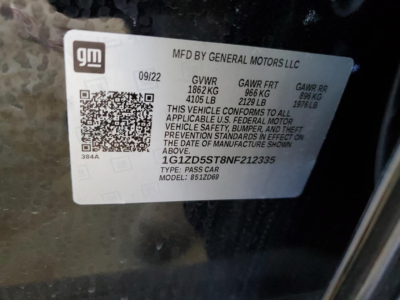 1G1ZD5ST8NF212335 CHEVROLET MALIBU 2022