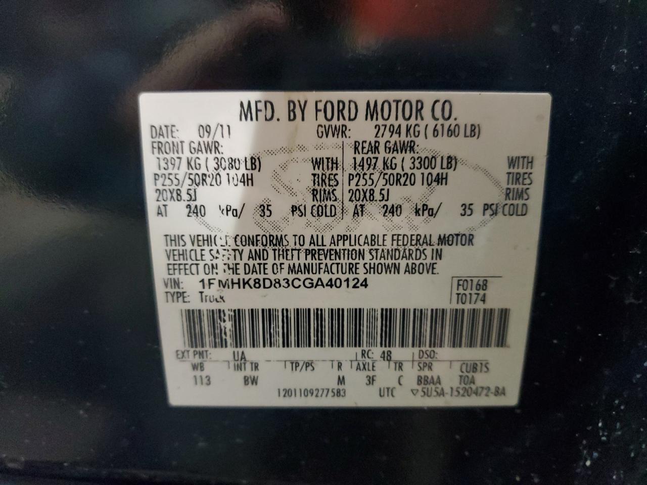 1FMHK8D83CGA40124 2012 Ford Explorer Xlt