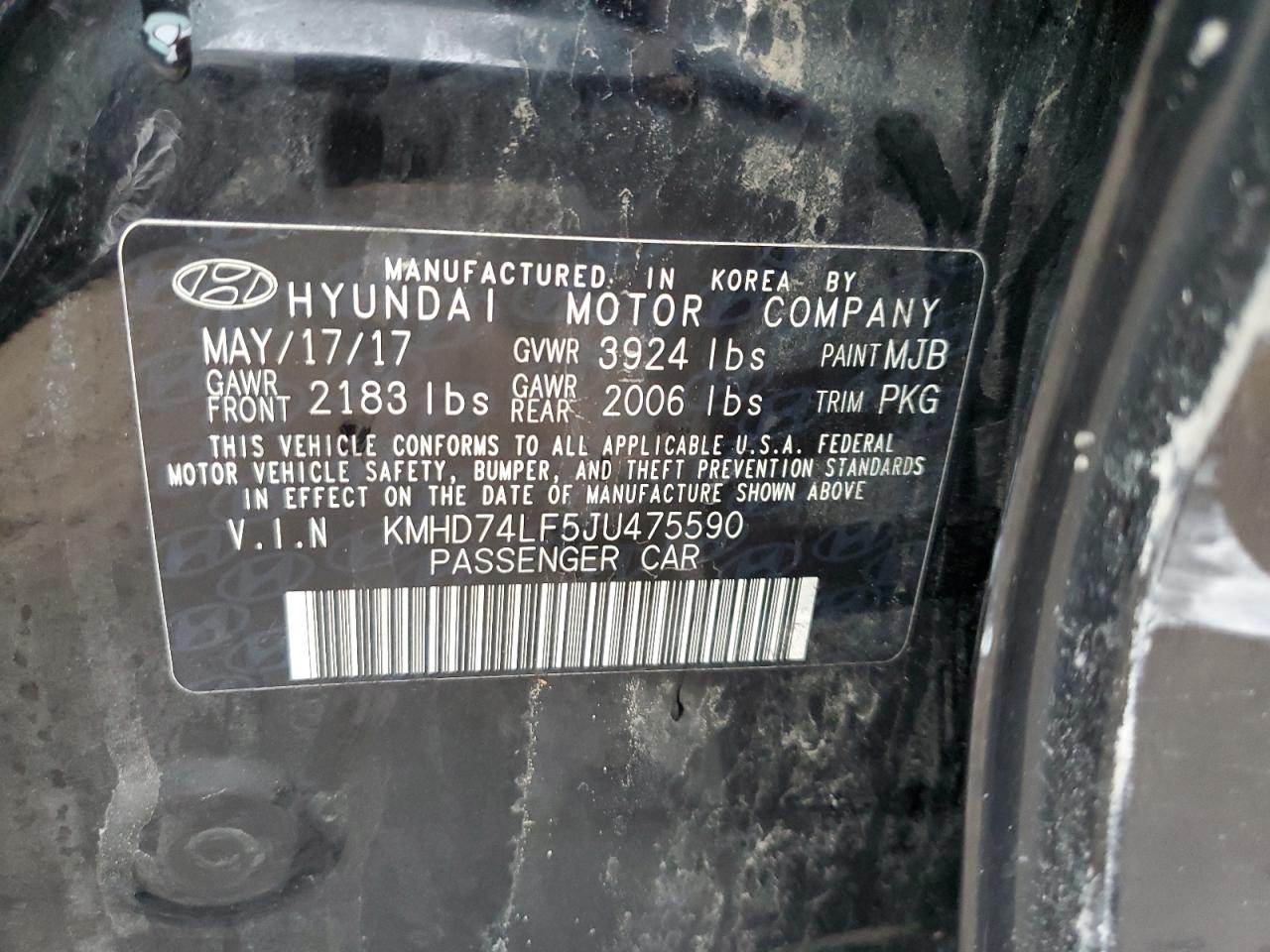 KMHD74LF5JU475590 2018 Hyundai Elantra Se