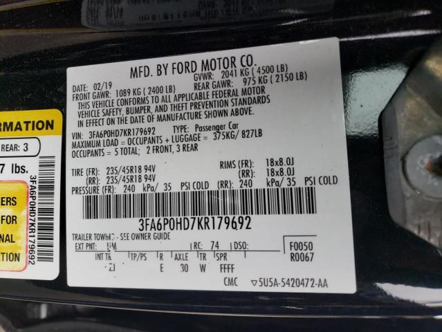 3FA6P0HD7KR179692 | 2019 FORD FUSION SE