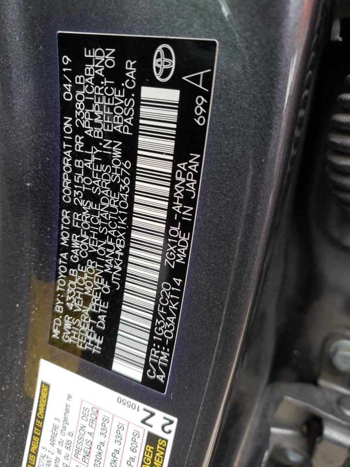 JTNKHMBX1K1043676 TOYOTA C-HR 2019