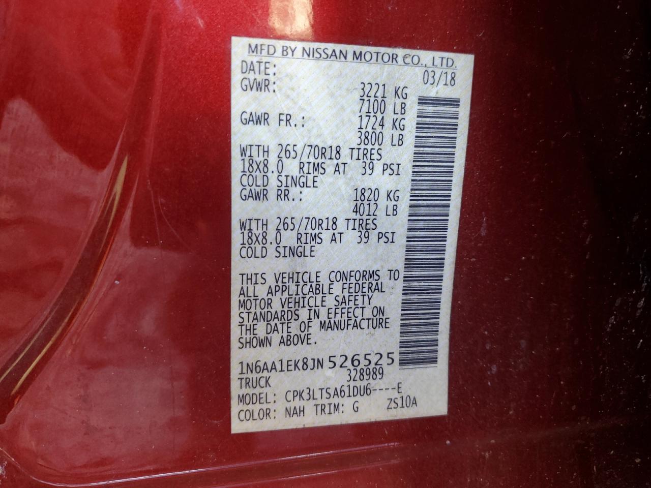 1N6AA1EK8JN526525 2018 Nissan Titan S