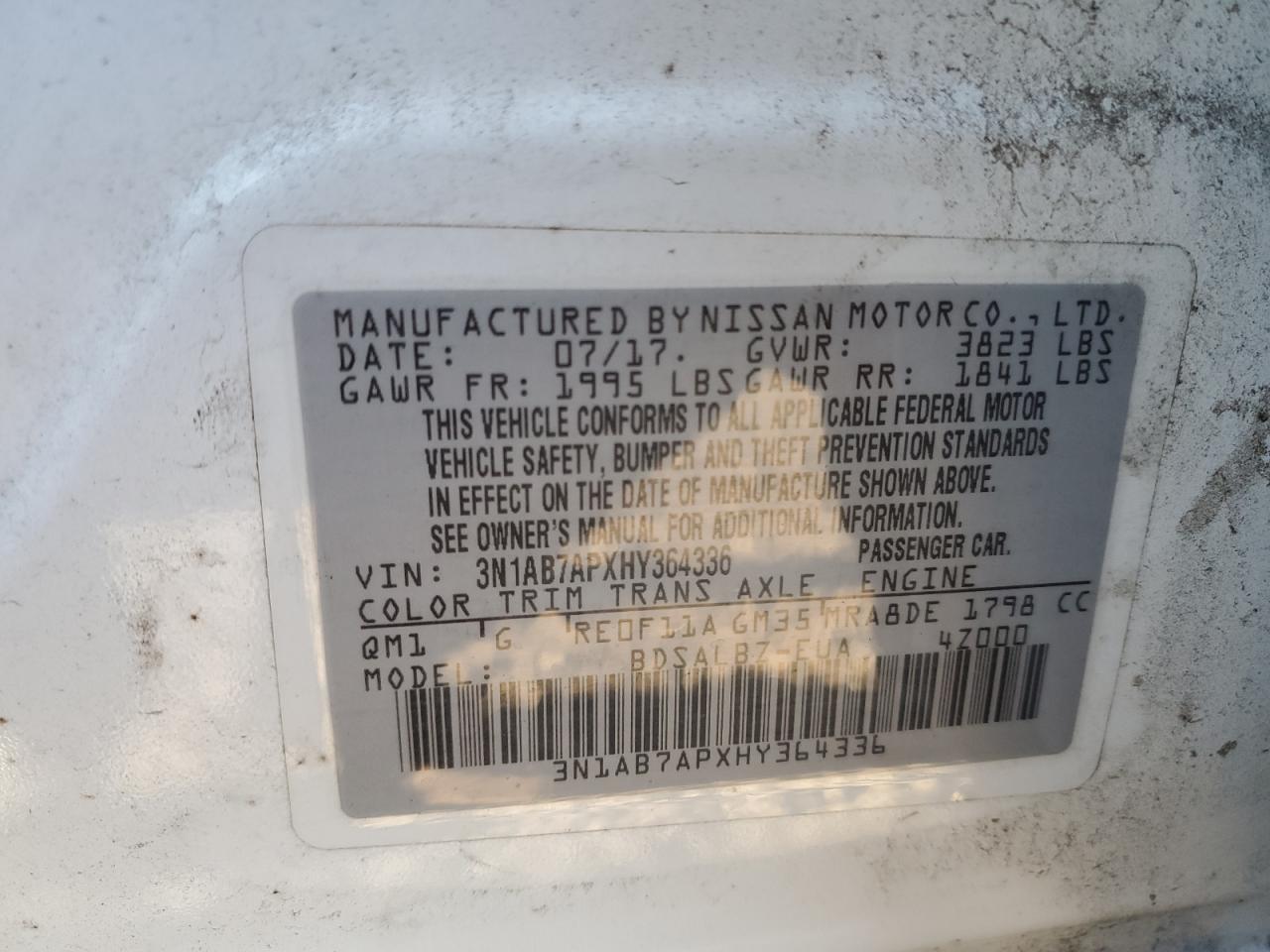 3N1AB7APXHY364336 NISSAN SENTRA 2017