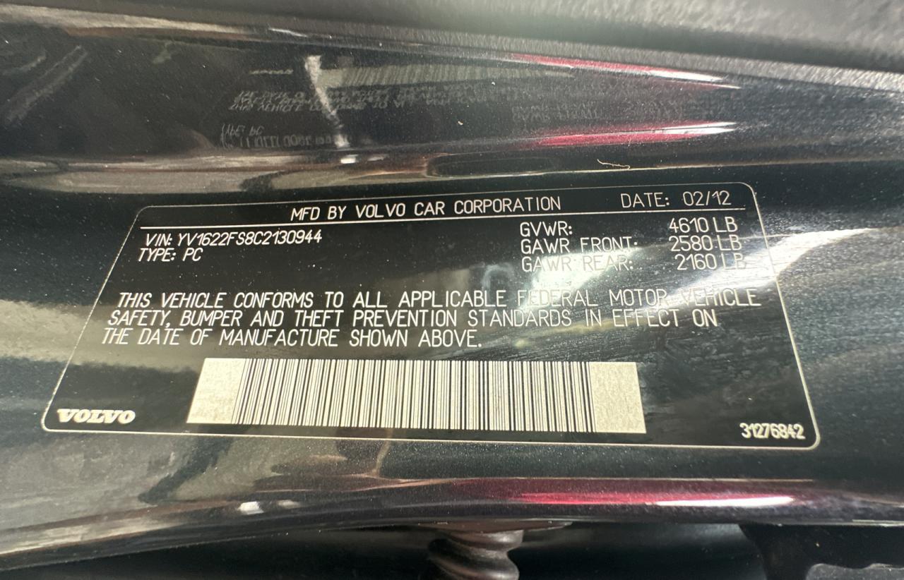 yv1622fs8c2130944 YV1622FS8C2130944 2012 Volvo S60 T5