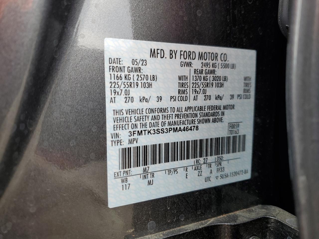 3FMTK3SS3PMA46478 FORD MUSTANG 2023