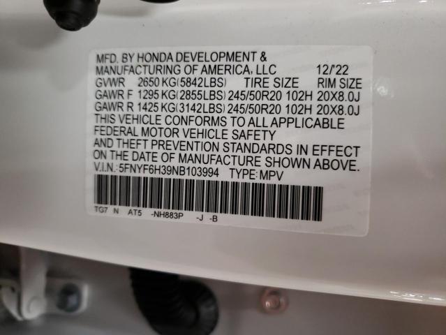 2022 HONDA PILOT SPOR - 5FNYF6H39NB103994