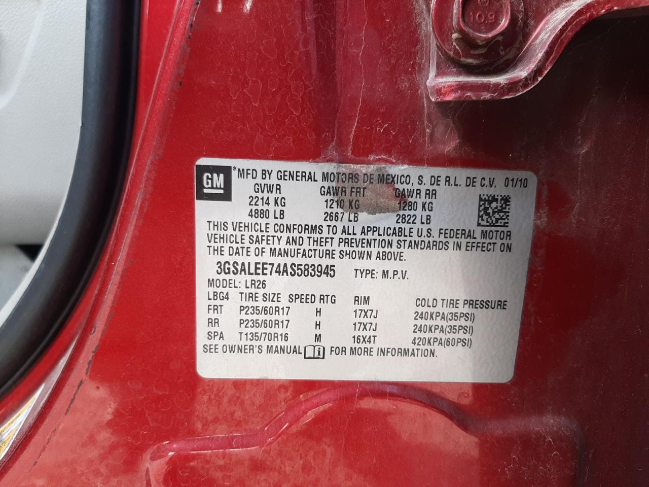 3GSALEE74AS583945 2010 Saturn Vue Xr