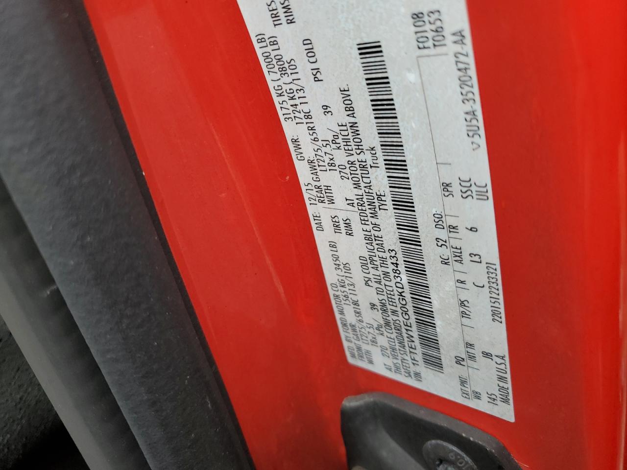 1FTEW1EG0GKD38433 FORD F-150 2016