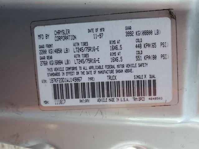 1998 Dodge Ram 2500 VIN: 1B7KF23D1WJ149067 Lot: 80572363