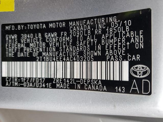 2T1BU4EE4AC403205 | 2010 Toyota corolla base