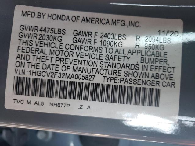 1HGCV2F32MA005827 | 2021 HONDA ACCORD SPO