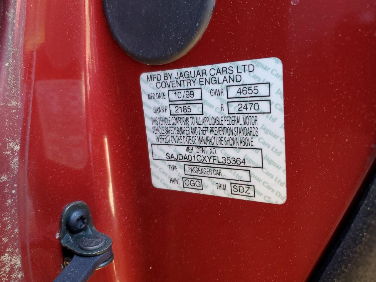 SAJDA01CXYFL35364 2000 Jaguar S-Type