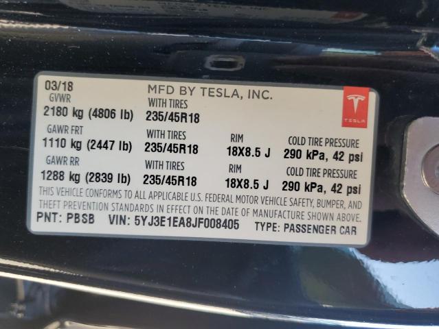 5YJ3E1EA8JF008405 | 2018 TESLA MODEL 3