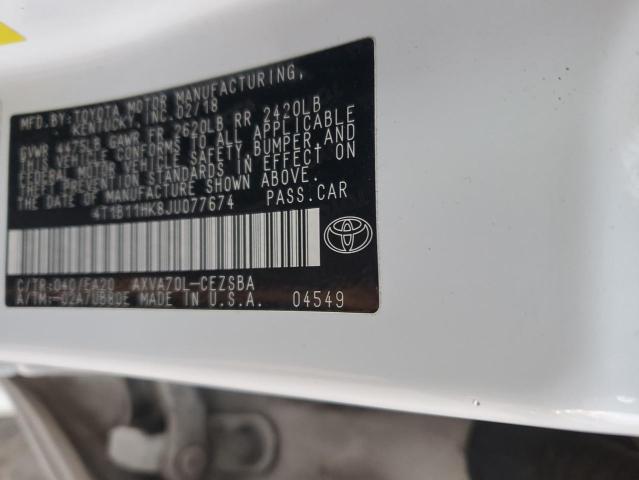 4T1B11HK8JU077674 | 2018 TOYOTA CAMRY L