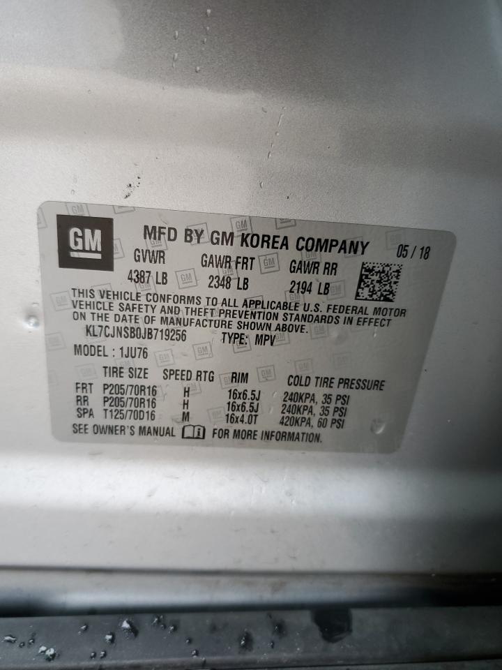 KL7CJNSB0JB719256 CHEVROLET TRAX 2018