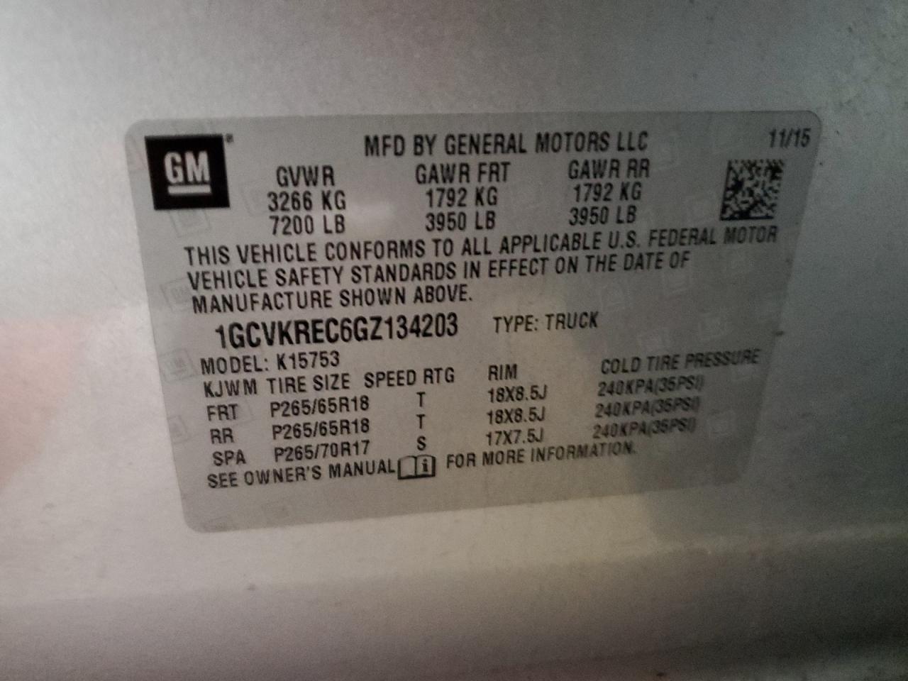 1GCVKREC6GZ134203 CHEVROLET ALL Models 2016
