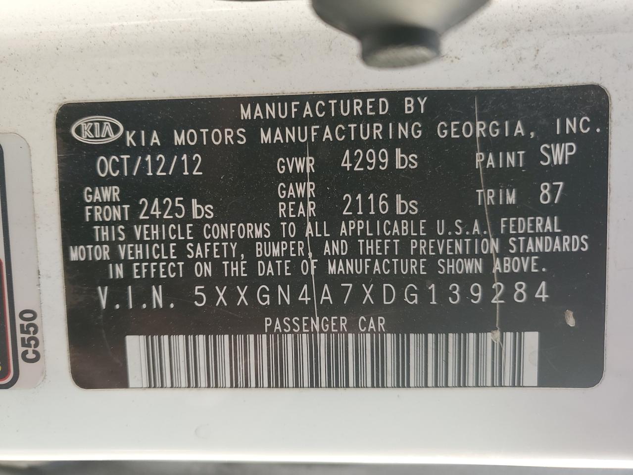5XXGN4A7XDG139284 2013 Kia Optima Ex 5XXGN4A7XDG139284 2013 Kia Optima Ex
