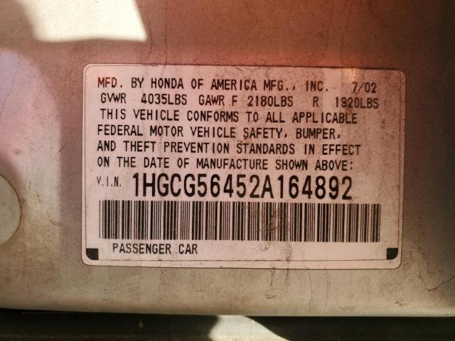 1HGCG56452A164892 | 2002 Honda accord lx