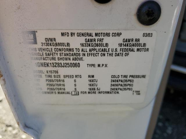 2003 Chevrolet Tahoe K1500 VIN: 1GNEK13Z83J250060 Lot: 79784143