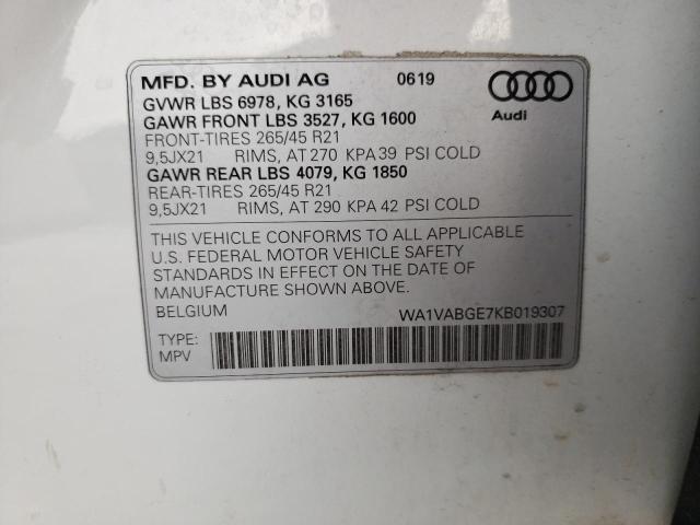 WA1VABGE7KB019307 | 2019 AUDI E-TRON PRE