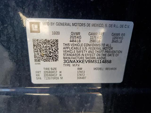 3GNAXKEV9MS114858 | 2021 CHEVROLET EQUINOX LT